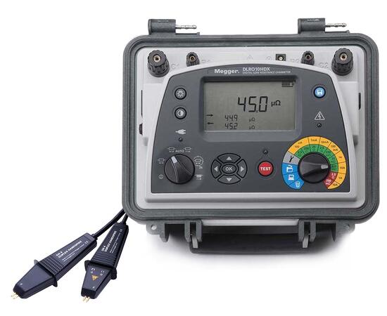 Megger DLRO10HDX Lav Resistans Ohmmeter 10A, m/minnefunksjon, DH4-C prober, 1,5m 