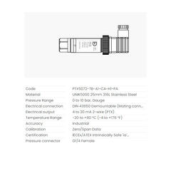 Druck Trykksensor PTX5072, 0-10 barg PTX5072-TB-A1-CA-H1-PA