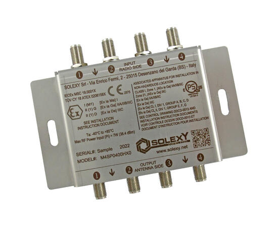 Solexy M4FA0200HX0 Antennebarriere 4 kanaler, RP-SMA hun - RP-SMA hun