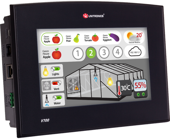Unitronics Vision V700-T20BJ PLS/HMI 7'' wide screen farge touch LCD,int.eth. 